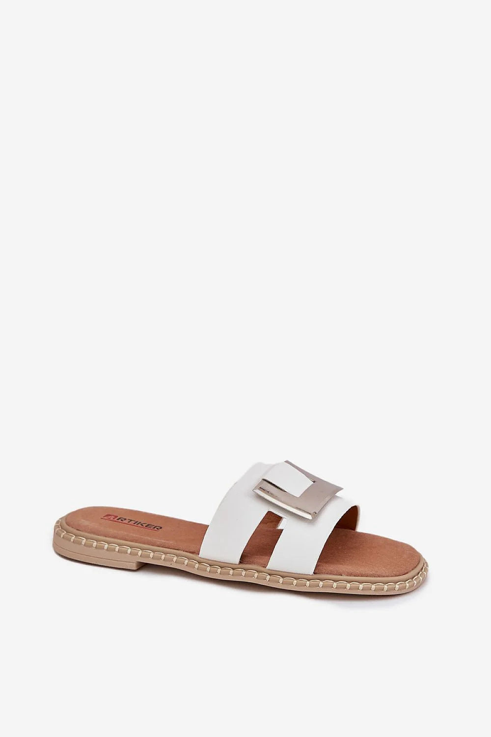 Sandales pour femme Artiker design minimaliste ouvert à l'avant talon plat cuir synthétique blanc semelle cuir naturel occasionnels été quotidien