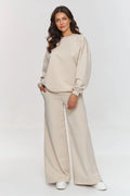 ensemble Makadamia femme oversize sweatshirt col rond pantalon palazzo taille haute coton molletonnée sable crème