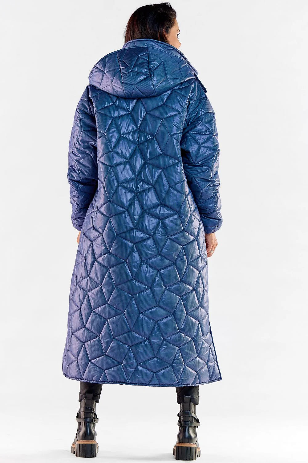 Manteau long pour femmes design moderne fonctionnel matelassé capuche Metallic blue polyester 100% taille L/XL S/M