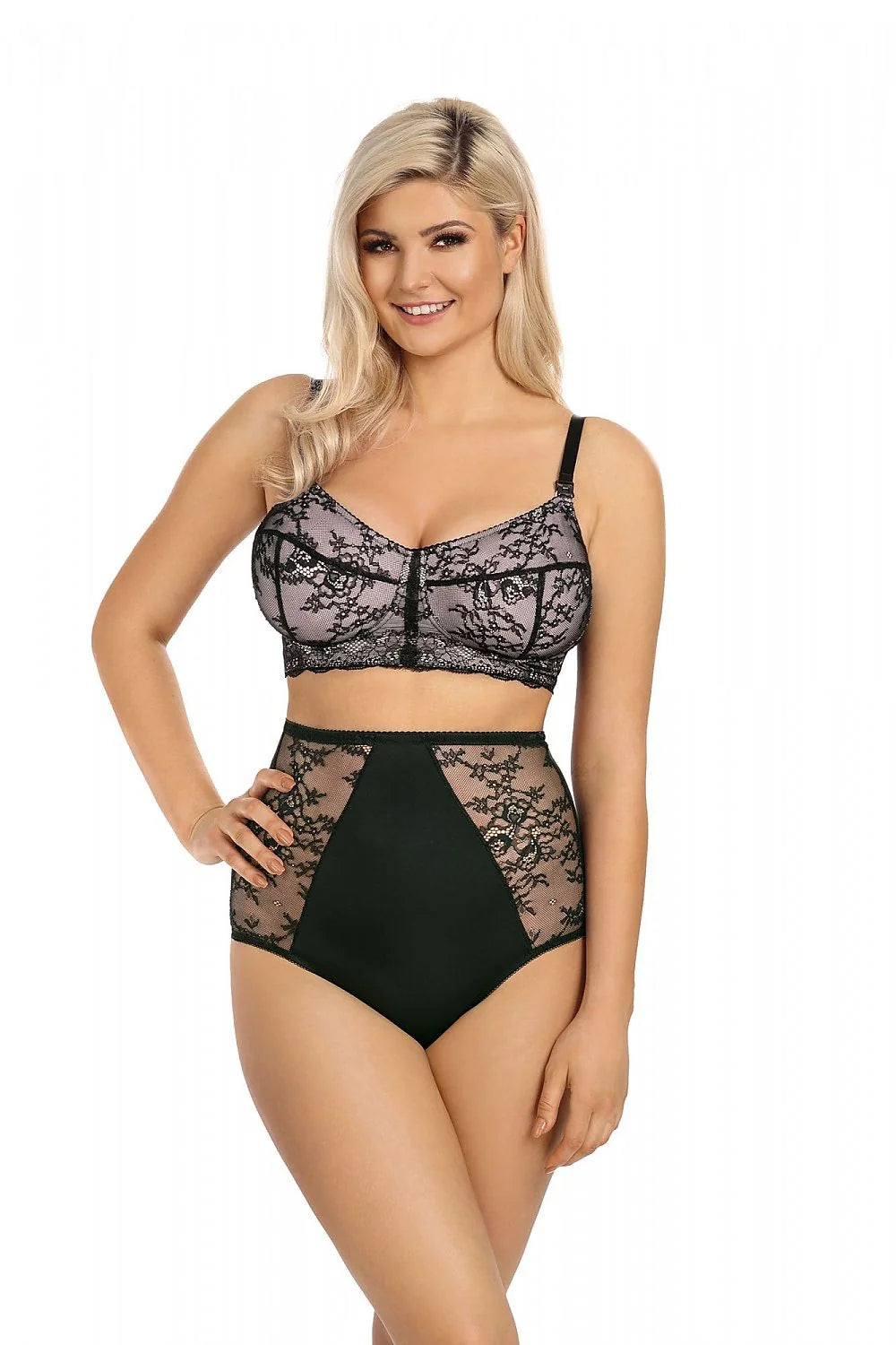 Soutien-gorge allaitement dentelle florale noire élégant confort bretelles ajustables culotte haute femme moderne
