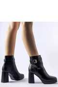 Bottes à talons carrés cuir noir style classique femme confortable élégance mode tendance sangle dorée zip latéral