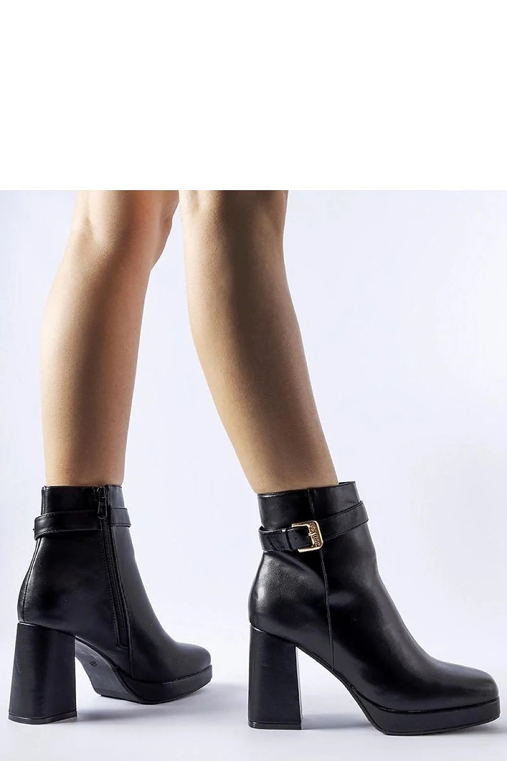 Bottes à talons carrés cuir noir style classique femme confortable élégance mode tendance sangle dorée zip latéral