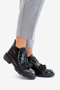 Bottes à bout rond basses en cuir verni noir pour femme, ornées de perles, semelle crantée, talon plat, design moderne et audacieux, style élégant, confort maximal