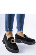 Mocassins Solea pour femmes style élégant audacieux daim noir détail doré confort tout le jour occasion spéciale mode moderne design chic semelle épaisse étoile métal qualité premium coupe classique look intemporel