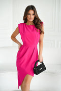 Robe de soirée élégante coupe ajustée dos découvert couleur fuchsia femme polyester viscose ceinture intégrée