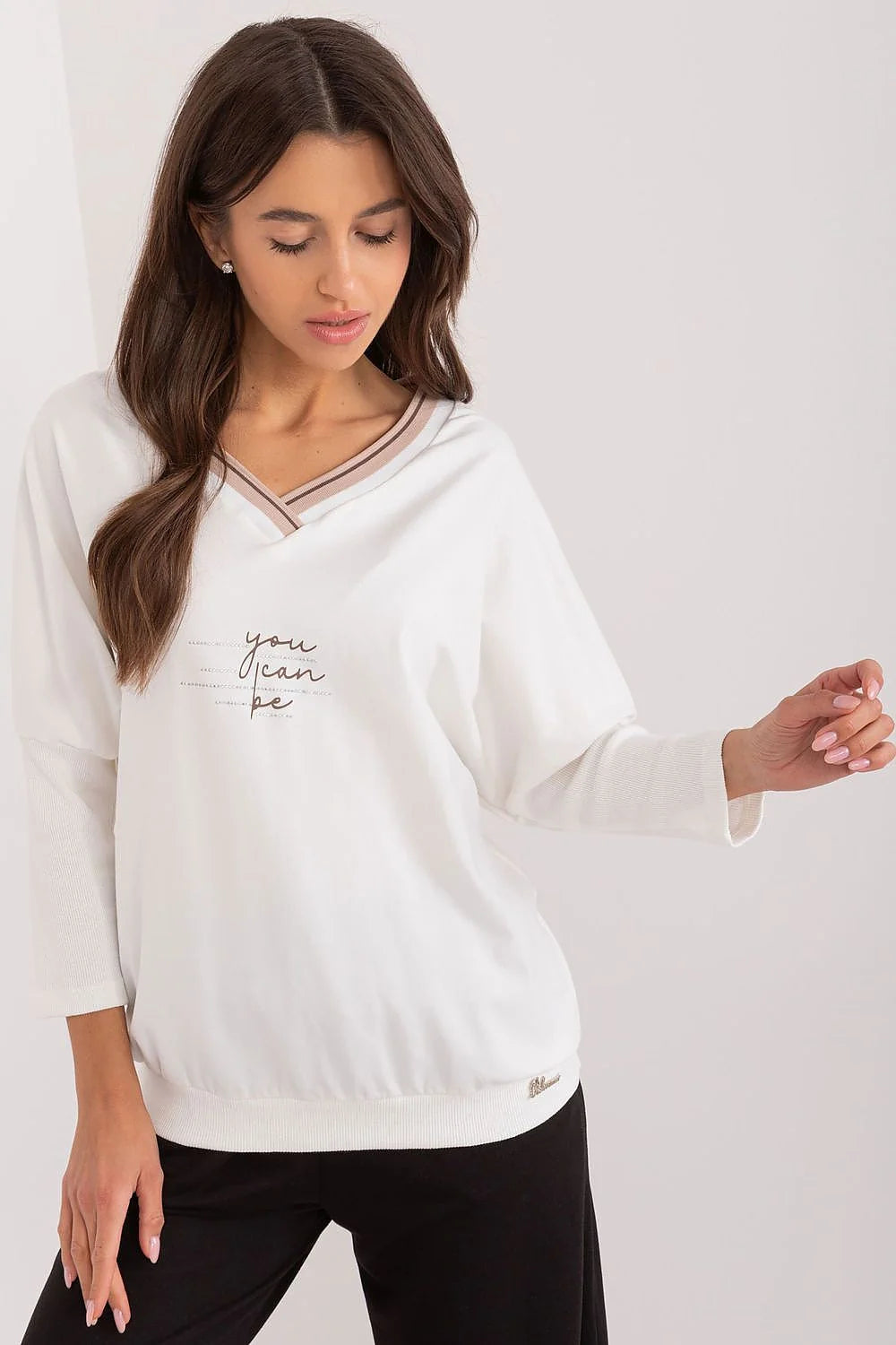 Chemisier Relevance pour femme design moderne éлегant coupe ample manches longues col en V rayures contrastantes coton haute qualité