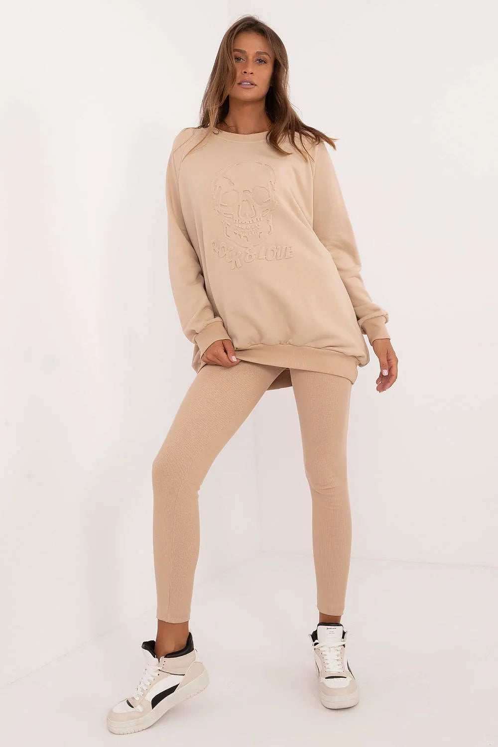 Ensemble femme sweat-shirt legging coton élasthanne Rock & Love beige urbain confort style