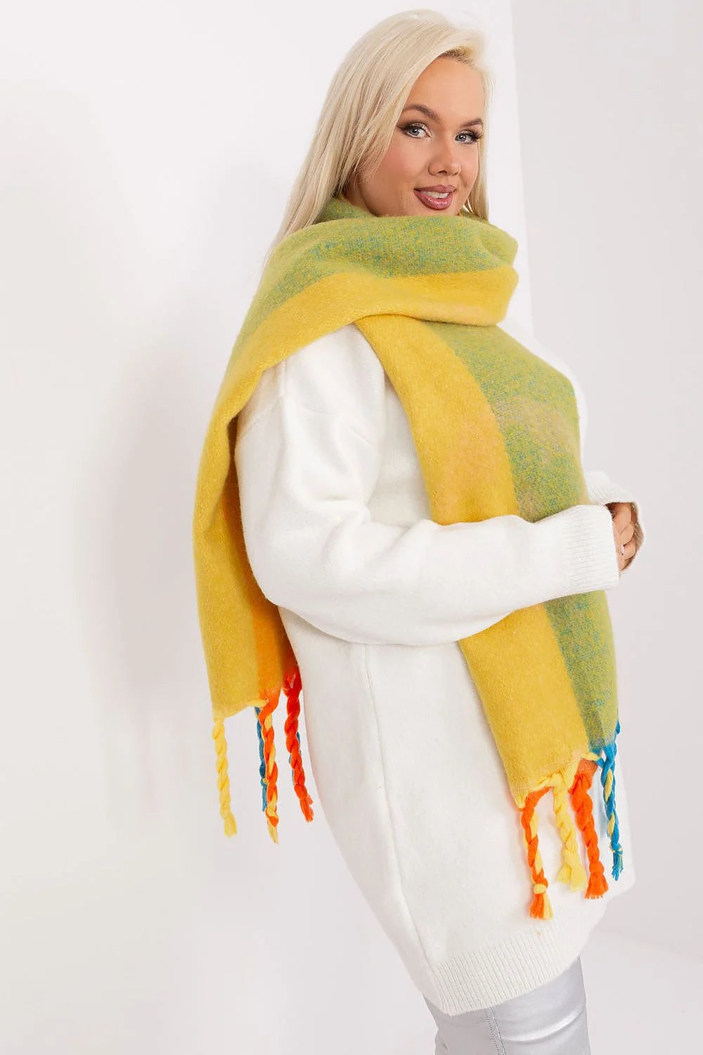 Écharpe Automne-Hiver Multicolore Foulard Longue Fines Franges Style Moderne Confort Élégance Polyvalence pour Femmes