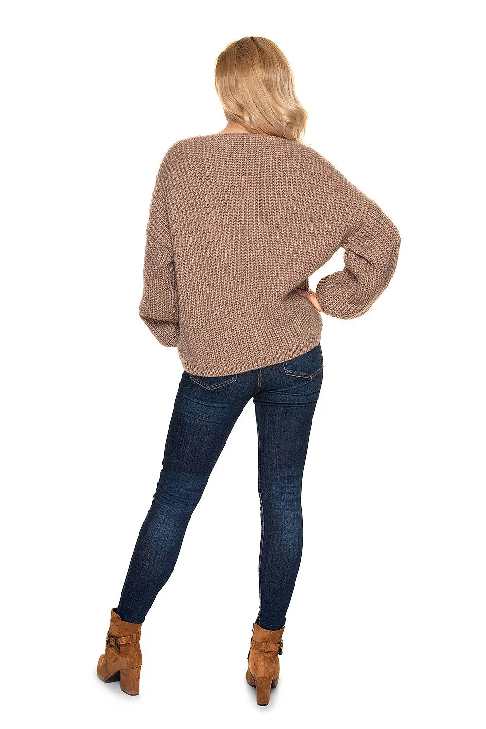 Cardigan oversize femme maille épaisse beige doux confort décontracté manches longues boutons bois élégant