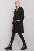 Manteau femme bouclé noir moderne ample polyester poches style décontracté automne hiver tendance élégante