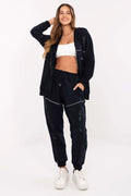ensemble survêtement femme sweat zippé capuche molleton doux jogger noir coupe décontractée taille haute élastiquée cordon poches latérales chevilles côtelées
