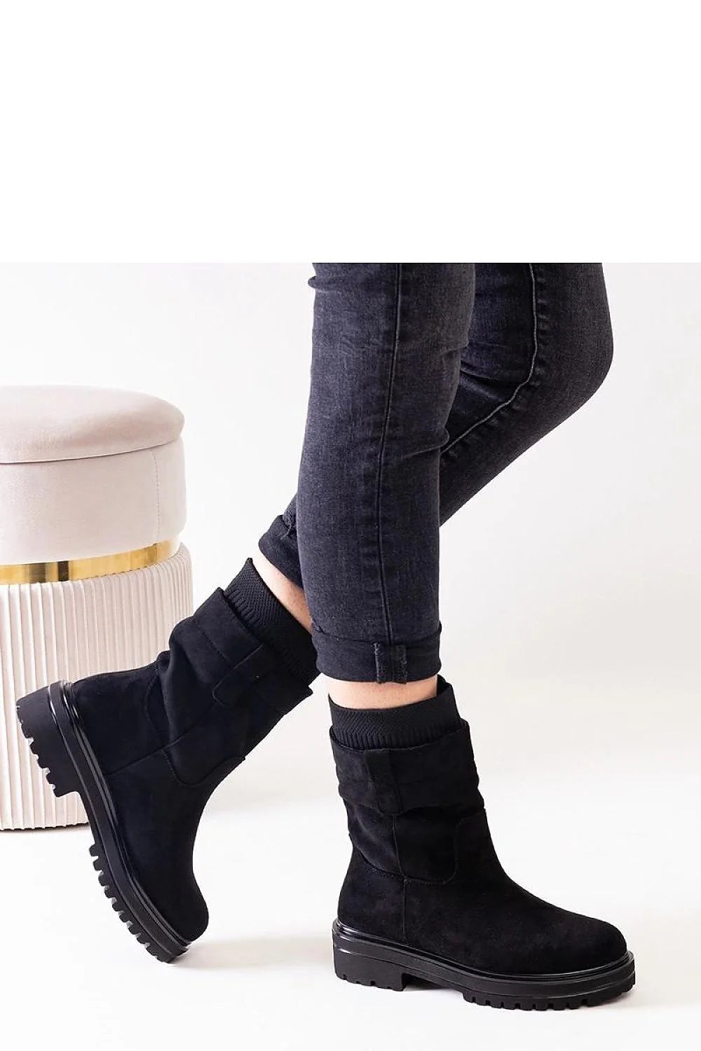 Bottes femmes cuir suédé noir style casual moderne montantes mollet côtelé confortable occasion quotidienne