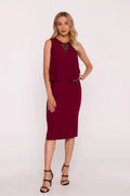 robe soirée crayon femme midi bordeaux profond top superposé fluide col V dentelle noire sans manches fente dos fermetures cachées