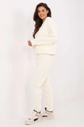 ensemble loungewear femme sweat capuche zippé court jogger fuselé taille haute ceinture nouée poches plaquées molletonné doux angora laine écru