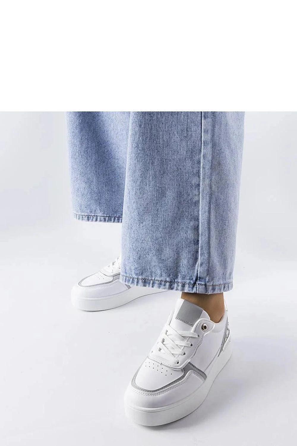 Baskets féminines blanches plateforme design moderne cuir print talon argenté Tooele femmes été confortable style sportif