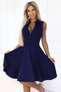Robe de jour Numoco bleu marine sans manches fermeture éclair ajustable silhouette A femme polyester élasthanne