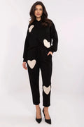 Ensemble Italy Moda pour femme, sweat à capuche et pantalon joggers cœur crème sur noir