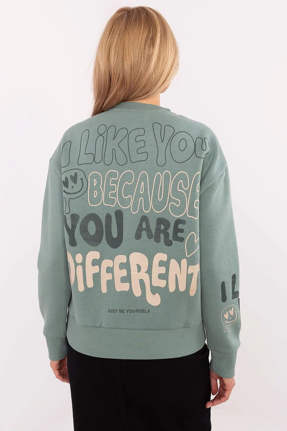 Sweatshirt Sublevel pour femmes en coton polyester design moderne manches longues encolure ras-du-cou YOU ARE DIFFERENT