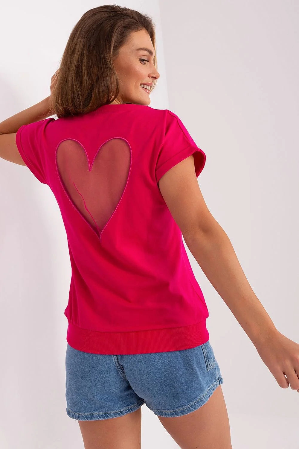 Chemisier Relevance rose vif manches courtes encolure ronde coton élasthanne blouse femme été 2023