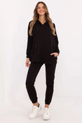 ensemble sweat capuche pantalon jogger noir femme confortable décontracté élégant molleton doux coton polyester oversize poches kangourou poignets côtelés