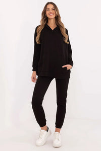ensemble sweat capuche pantalon jogger noir femme confortable décontracté élégant molleton doux coton polyester oversize poches kangourou poignets côtelés