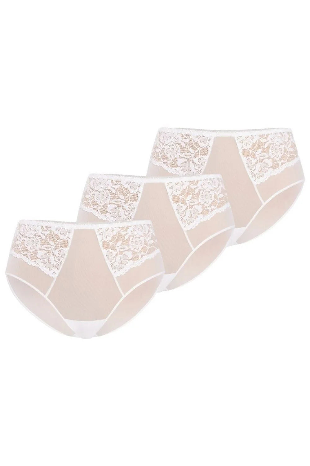 lot triple culottes taille haute couvrantes nude dentelle blanche microfibre extensible gousset coton coutures plates maintien léger invisible quotidien raffiné