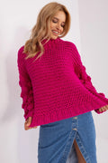 Pull pour femme ample modern design manches longues bouffantes couleur fuchsia vibrant polyester doux texture chunky weave