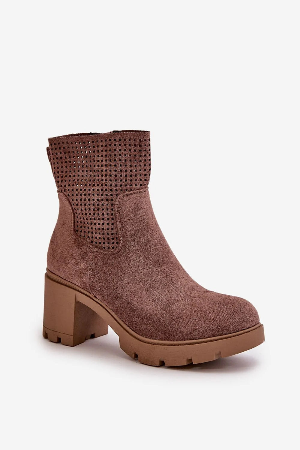 Bottes à talons compensés en suédine écolo taupe, design moderne, confortable, occasion quotidienne ou habillée, femme