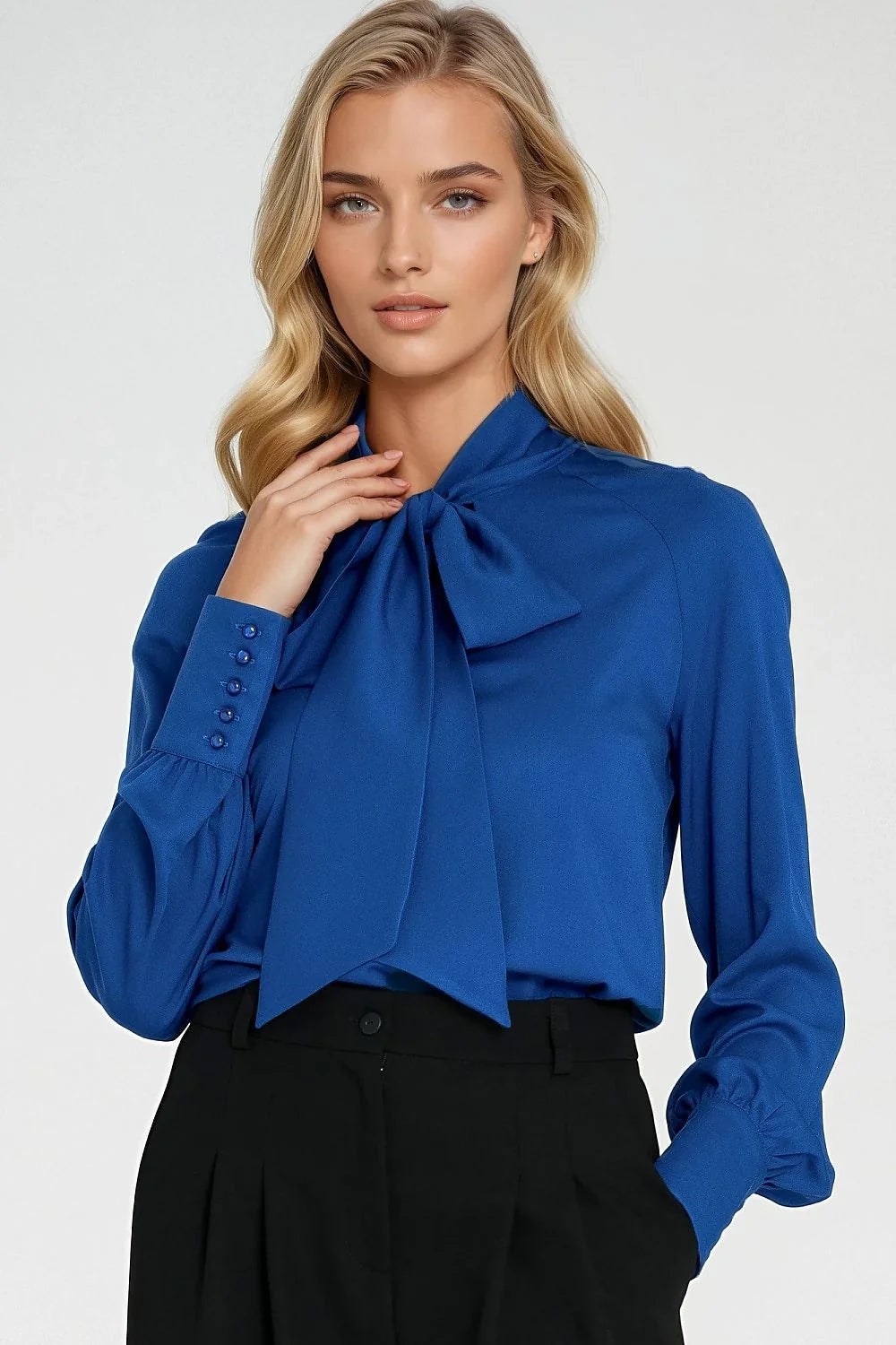 chemisier Nife viscose doux léger fluide coupe régulière manches longues poignet large boutons décoratifs foulard nouable polyvalent élégant professionnel cocktail