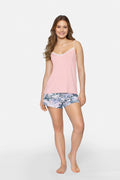 Pyjama Babella pour Femme, Débardeur et Short Romantique en Dentelle, Couleurs Pastel et Motif Floral, Confort et Style Garantis