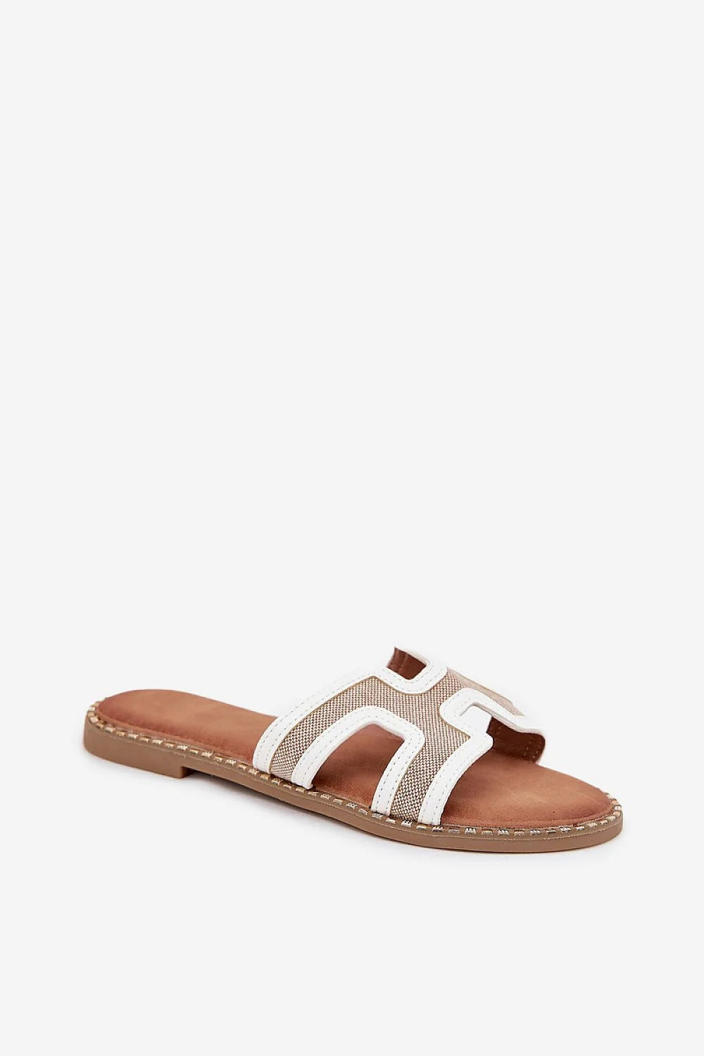 Sandales femmes design estival mules bout ouvert lanières larges simili cuir blanc beige Talon plat semelle intérieure douce occasion été