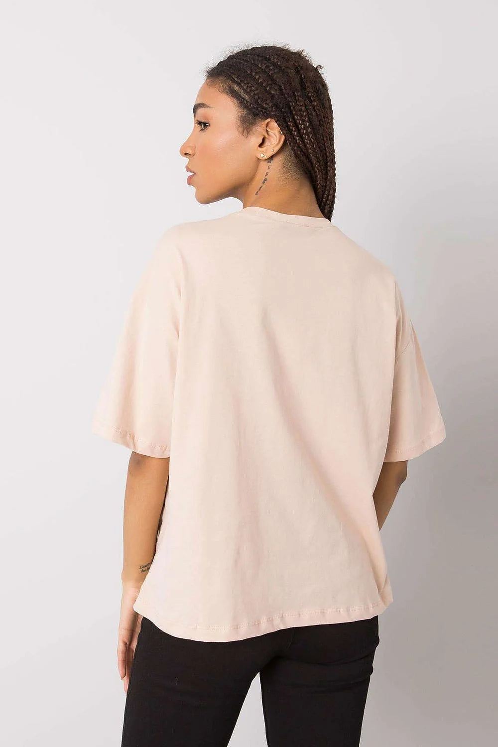 T-shirt Rue Paris femme en coton 100% ample manches courtes encolure ronde chaîne dorée beige clair S M L