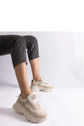 baskets Solea femme chunky beige doré paillettes suédine cuir synthétique semelle épaisse crantée plateforme rembourrée maintien urbain sportif chic confortable