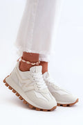 Chaussures de sport pour femmes design moderne coupe basse matériau synthétique cuir imitation lacets blancs semelle marron style sport-chic confort