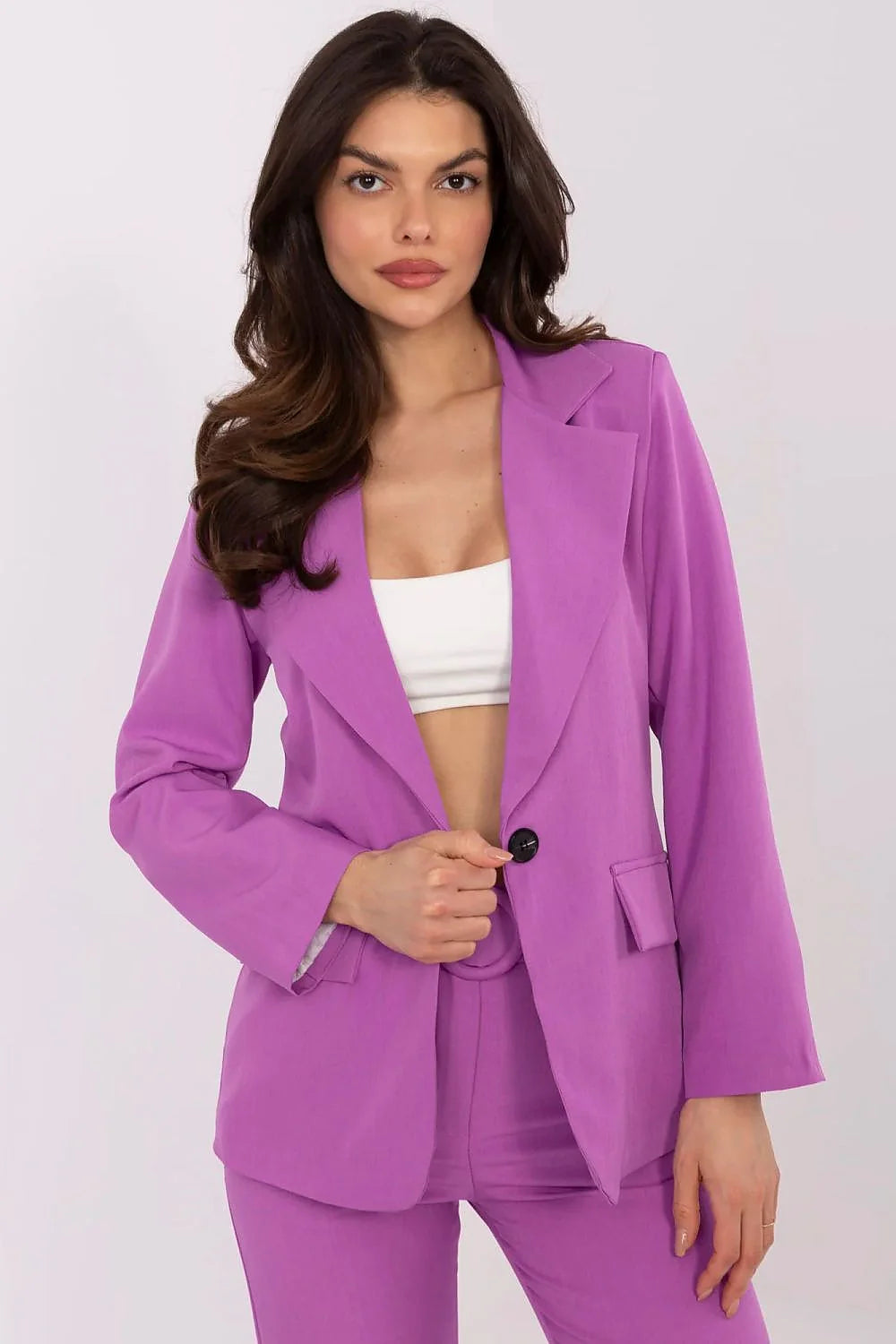 Veste Italy Moda classique élégance style moderne coupe ajustée manches longues teinte violette Polyester/Coton taille ajustable femme