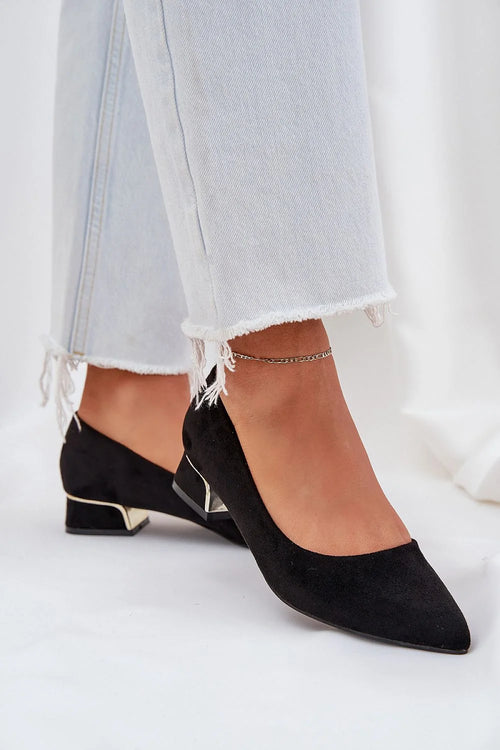 Escarpins à talons bas ballerines pointu daim noir métallique femme confort occasion élégante style moderne