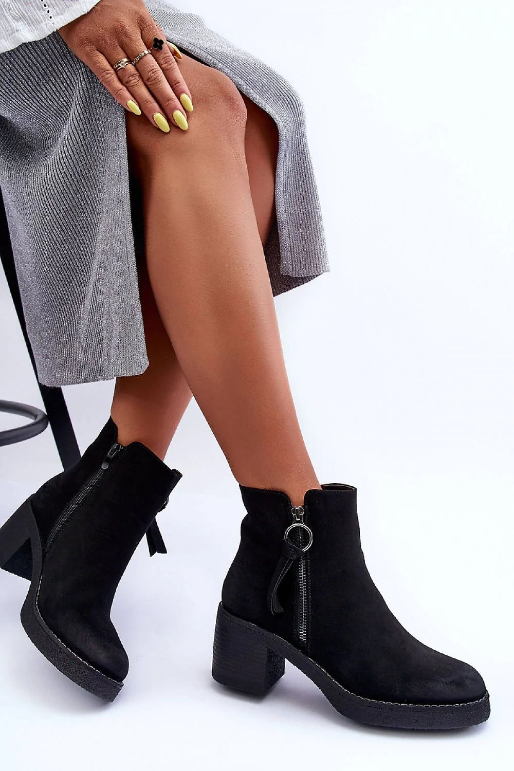 Bottes à talons femmes suédine écologique talon carré fermeture éclair latérale style automne noir polyvalence confort