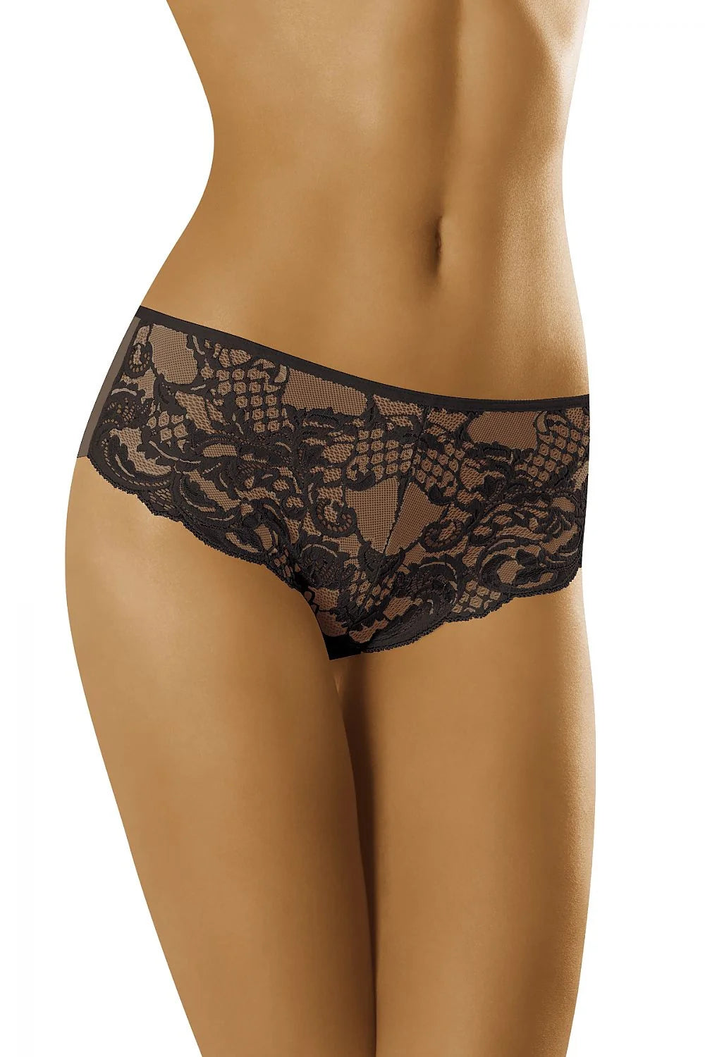 Culotte dentelle florale noire Wolbar sexy élégante confortable transparence féminine taille mi-haute raffinée