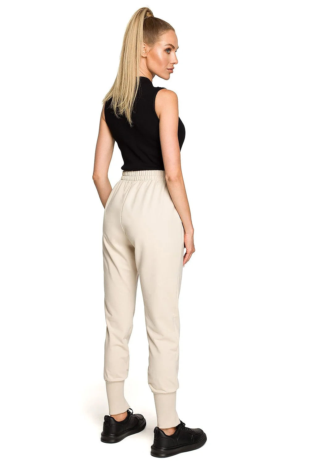 Pantalon survêtement Moe avec broderies et fentes, coupe ajustée, taille haute, coton élasthanne, style urbain pour femme
