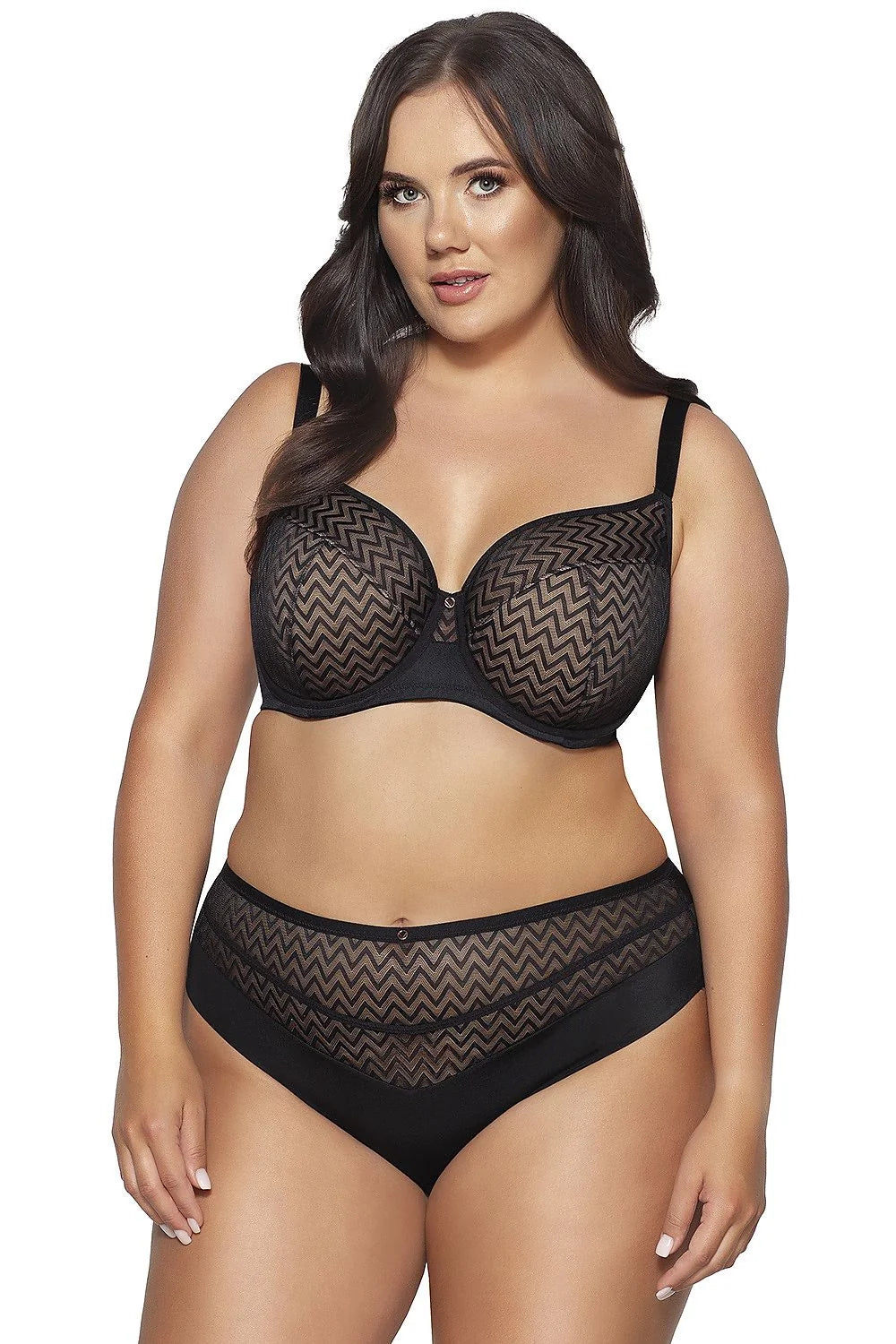 Soutien-gorge semi-soft Ava Innesa 2102 élégant dentelle noire beige motif zigzag armatures intégrées bretelles ajustables