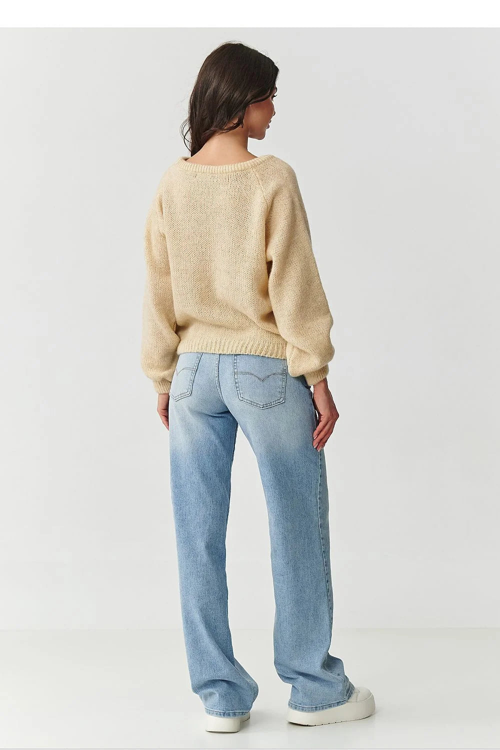 pull femme mohair laine acrylique polyamide doux chaud moelleux oversize col rond manches bouffantes poignets côtelés casual chic camel beige