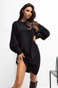 robe sweat oversize noire mini molleton jersey épais col rond manches ballon longues poignets côtelés coupe droite confortable