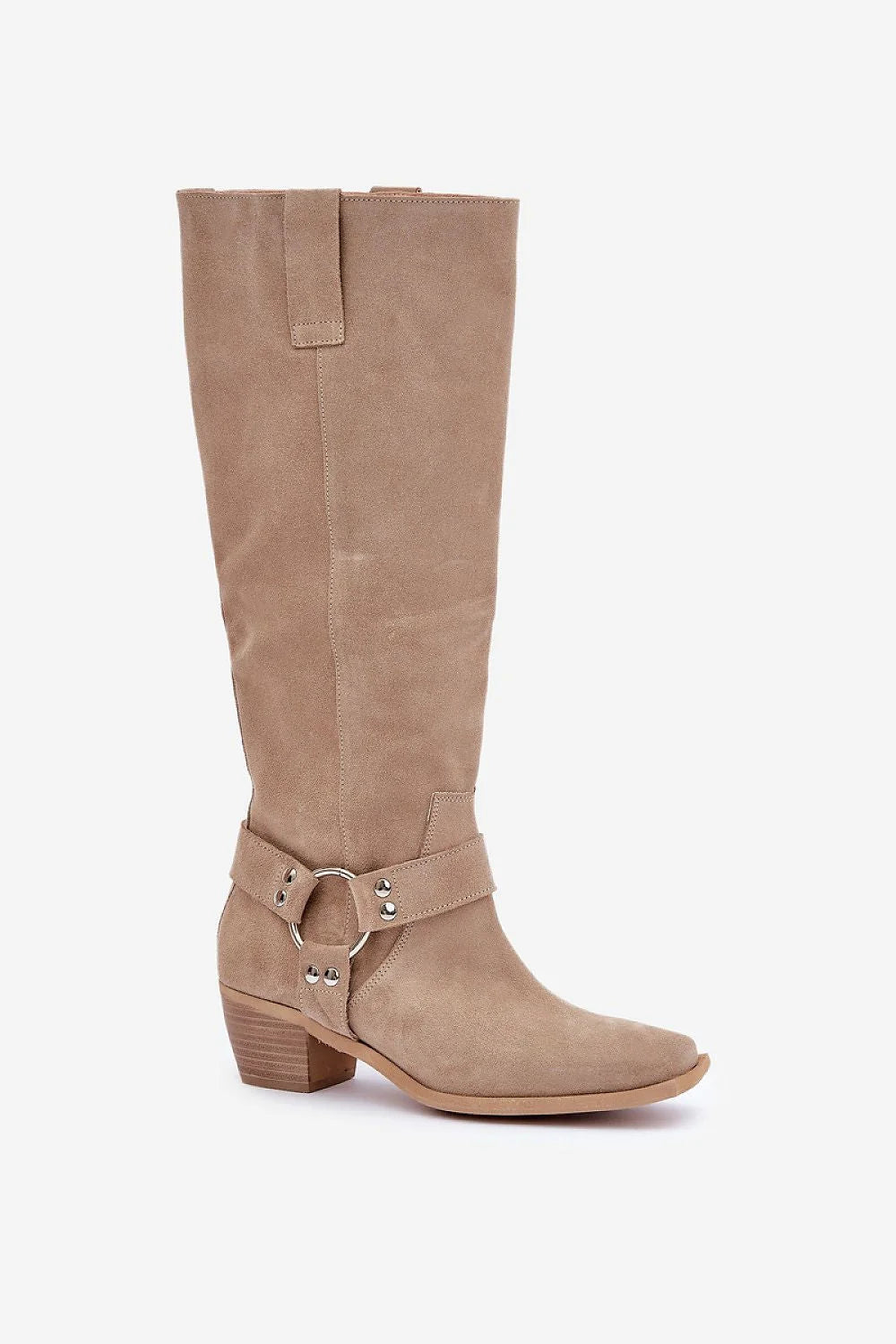 Bottes pour femmes en daim naturel style western talon épais 5cm fermeture éclair design moderne automne hiver