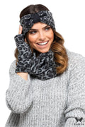 Bandeau Kamea en laine et acrylique motif léopard pour femme, écharpe tubulaire et mitaines assorties, accessoires mode hiver