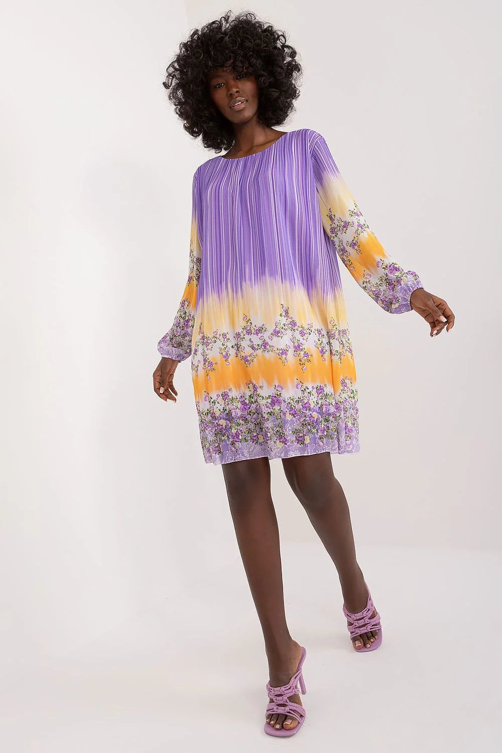 Robe de jour féminine style bohème imprimé floral multicolore polyester longueur genoux femme élégante