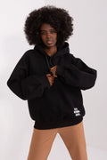 Sweatshirt à capuche pour femmes style moderne couleur noire inscription Good Morning Angel tissu doux coupe ample manches longues elastique poignets