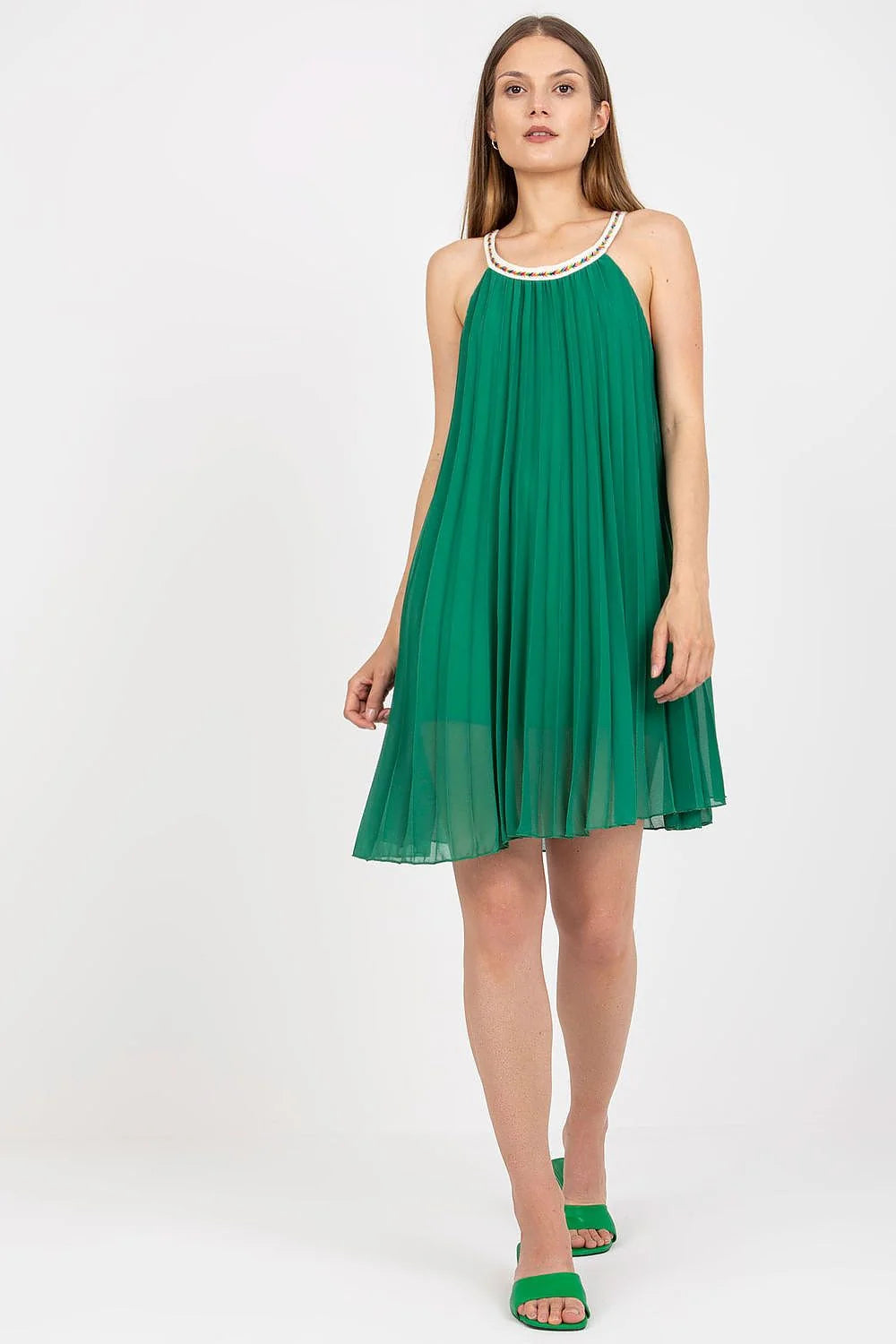 Robe d'été sans manches style bohème chic en polyester et viscose plissée brodée rose vif femme