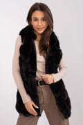 Gilet en fourrure synthétique noir sans manches élégant et chaud pour femme, coupe ample, détails luxueux, occasions多种