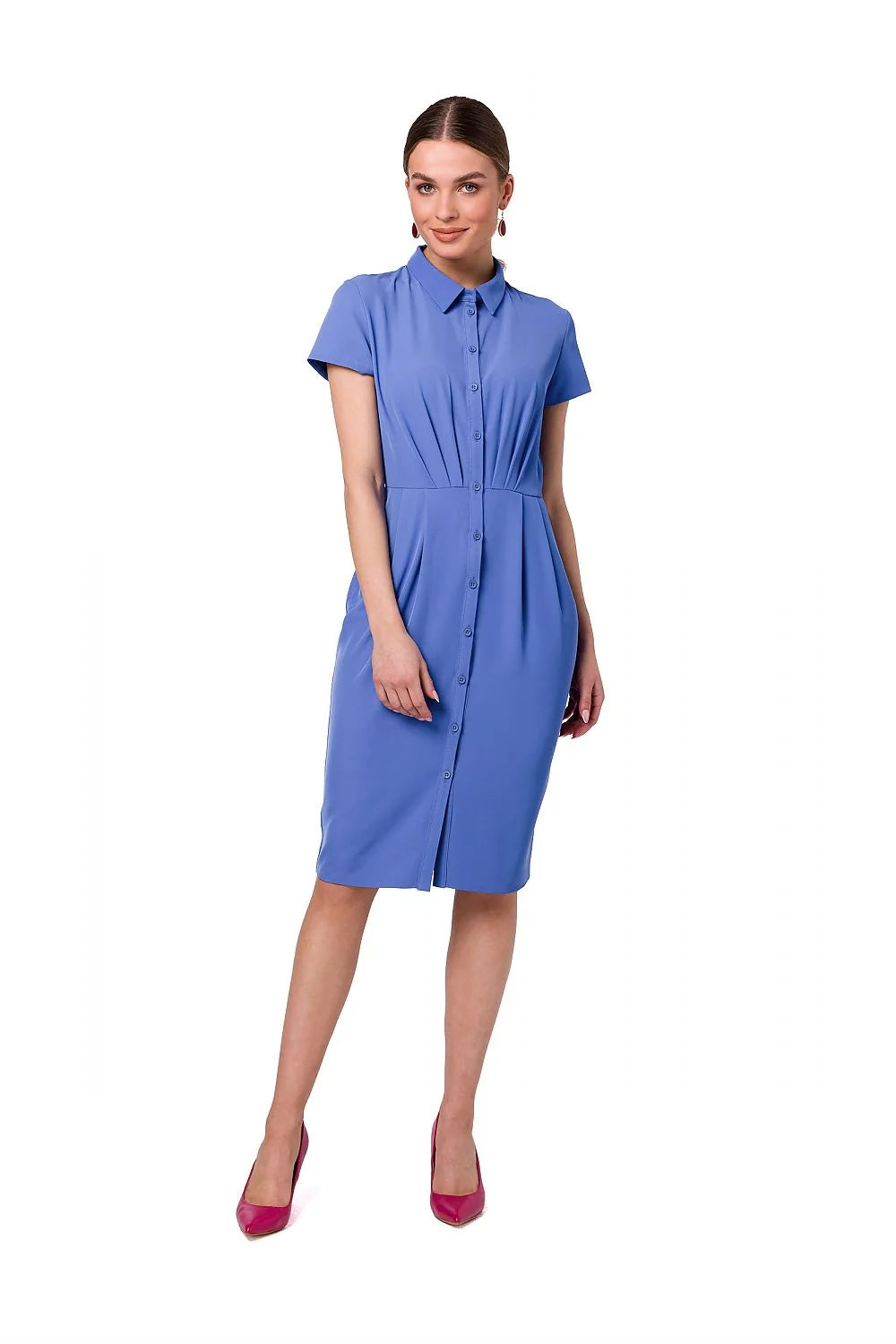 Robe de jour Stylove style chic moderne col chemise manches courtes fermeture boutons taille ajustable femme