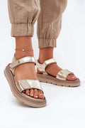 sandales femme estivales sportchic dorées brides cuir synthétique velcro réglables compensées plateforme semelle caoutchouc crantée première rembourrée adhérence